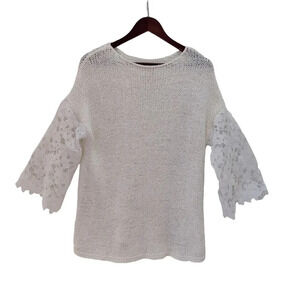Chico's White Lace Floral 3/4 Sleeve Knit Top Size M